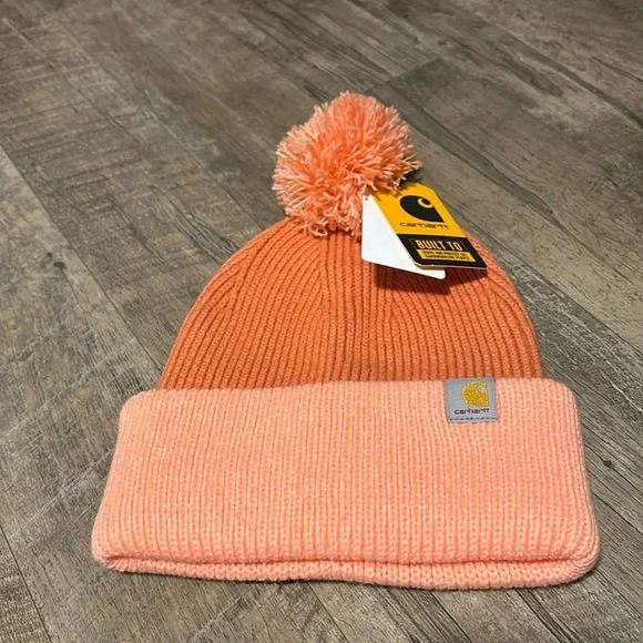 Carhartt Knit Cuffed Pom Pom Beanie, two tone, Apricot Cider  - OS - Picture 1 of 6